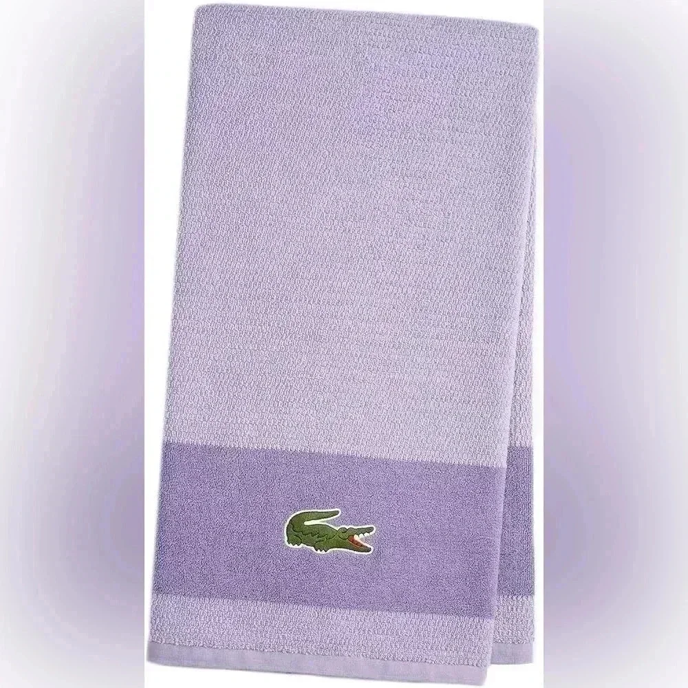 LACOSTE Alligator Stripe Cotton Bath Towel Violet Purple 30